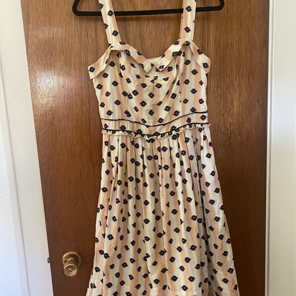Maeve Cream and Black Floral Midi Dress